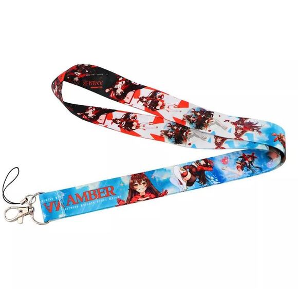 Popular Video Game Genshin Impact Amber Neck Lanyard Red & Blue One Size Unisex - Picture 3 of 4